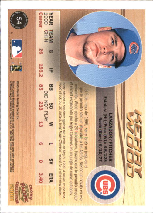 2000 Pacific Crown Collection #54 Kerry Wood back image