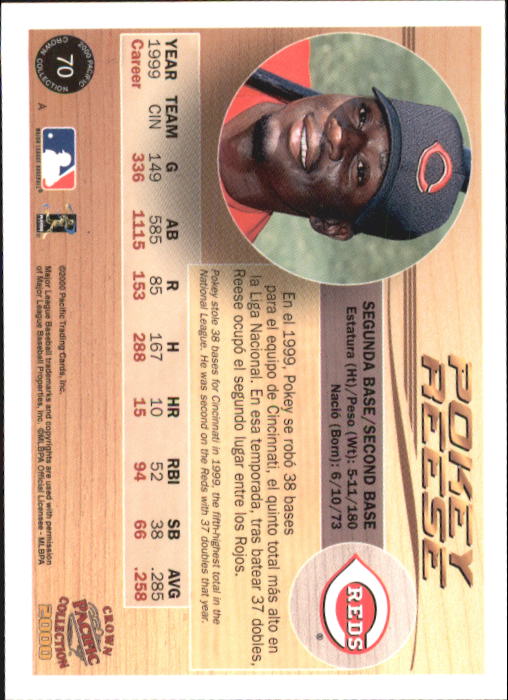 2000 Pacific Crown Collection #70 Pokey Reese back image