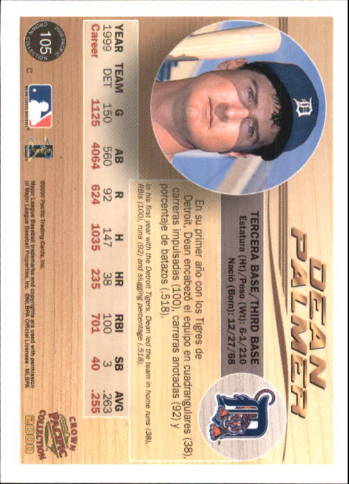 2000 Pacific Crown Collection #105 Dean Palmer back image