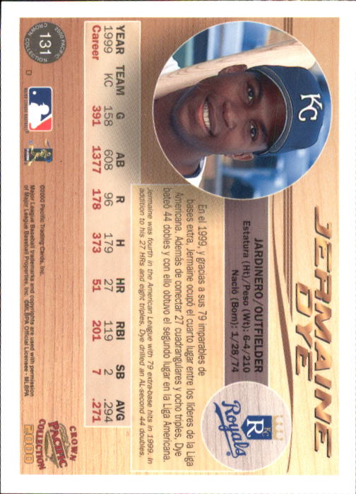 2000 Pacific Crown Collection #131 Jermaine Dye back image