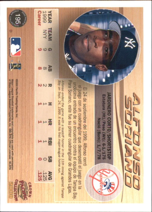 1999 Bowman Chrome Baseball #350 Alfonso Soriano Rookie Card at 's  Sports Collectibles Store