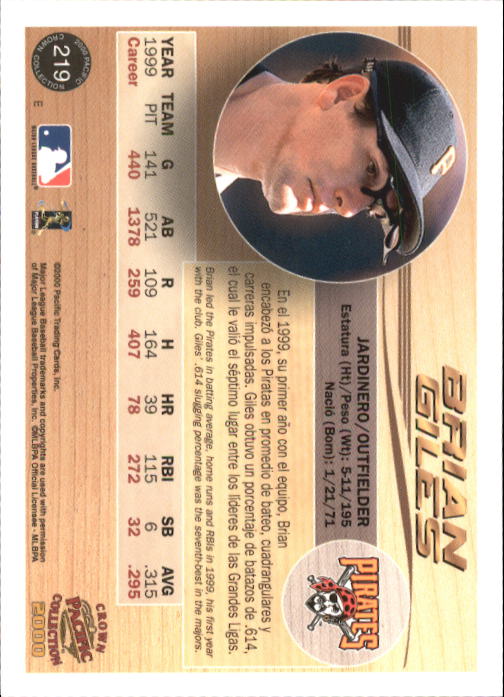 2000 Pacific Crown Collection #219 Brian Giles back image