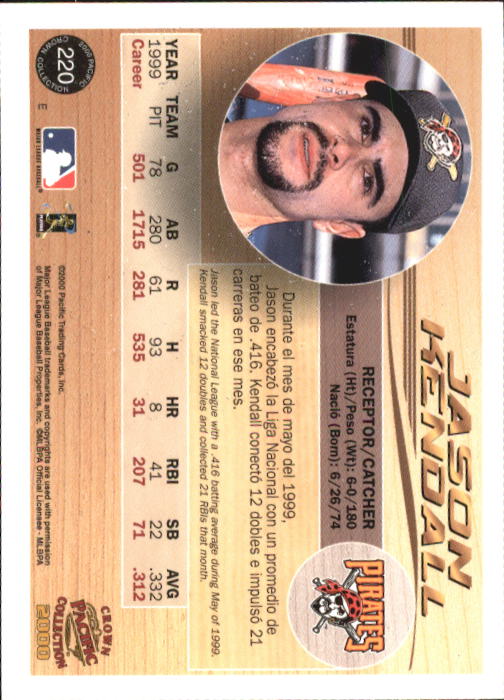 2000 Pacific Crown Collection #220 Jason Kendall back image