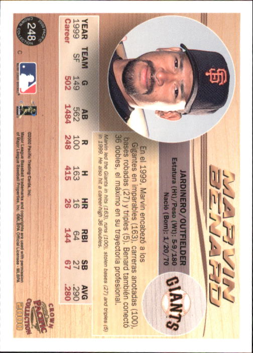 2000 Pacific Crown Collection #248 Marvin Benard back image
