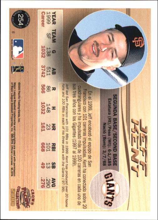 2000 Pacific Crown Collection #254 Jeff Kent back image