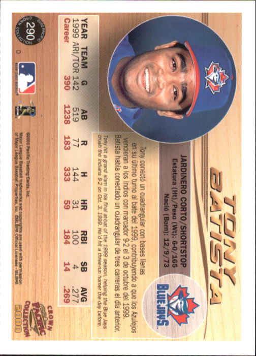 2000 Pacific Crown Collection #290 Tony Batista back image