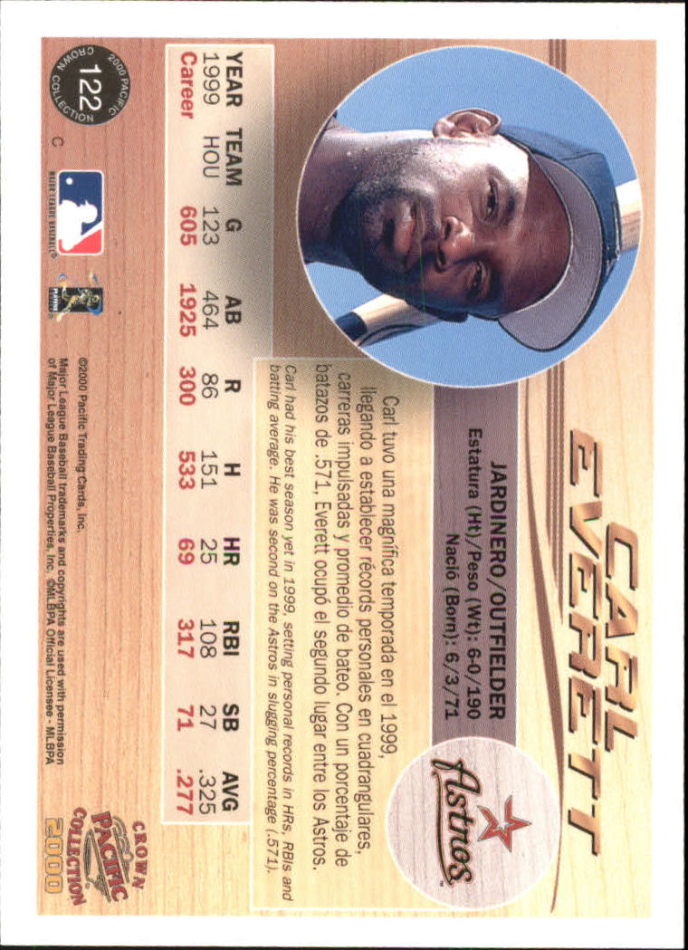 2000 Pacific Crown Collection Holographic Purple #122 Carl Everett back image