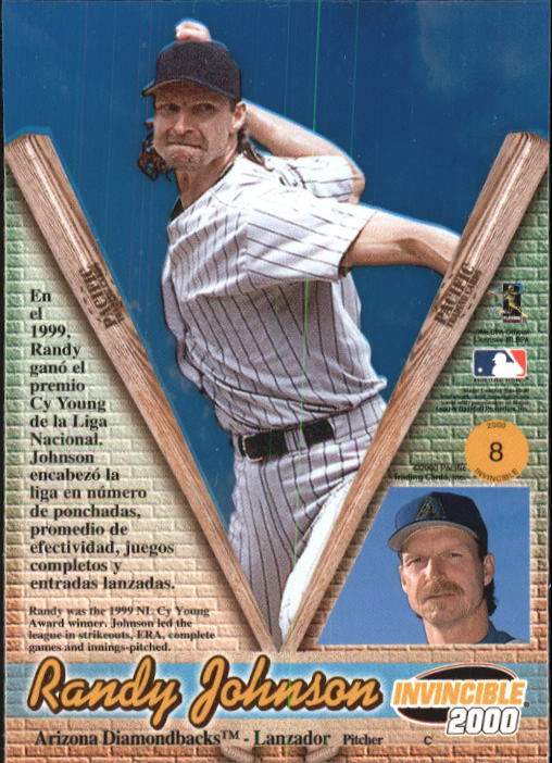 2000 Pacific Invincible #8 Randy Johnson back image