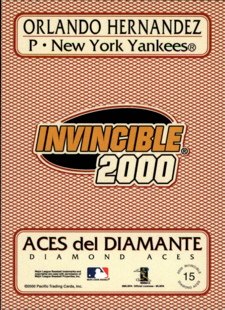 2000 Pacific Invincible Diamond Aces 399 #15 Orlando Hernandez back image