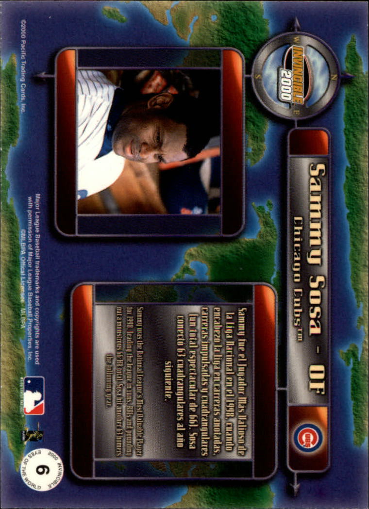 2000 Pacific Invincible Eyes of the World #6 Sammy Sosa back image