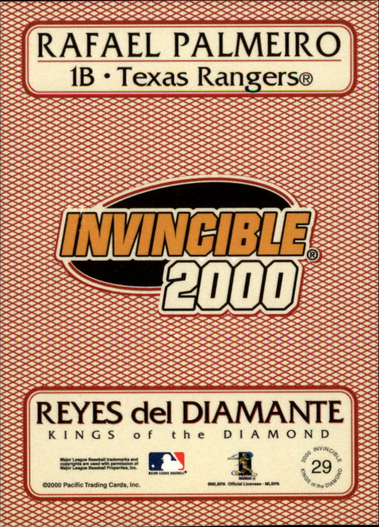 2000 Pacific Invincible Kings of the Diamond #29 Rafael Palmeiro back image