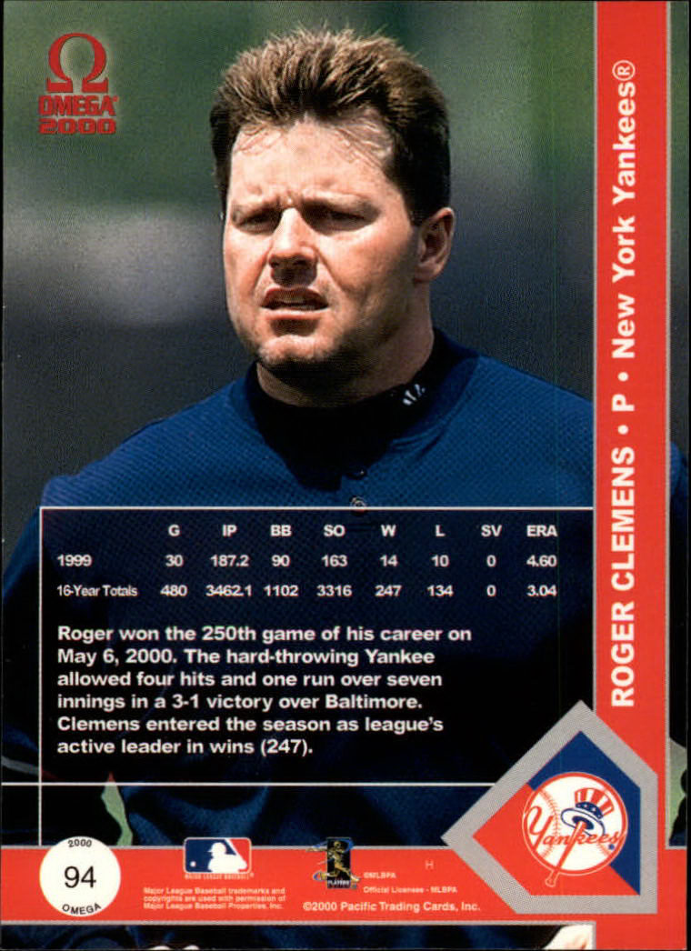 2000 Pacific Omega #94 Roger Clemens back image