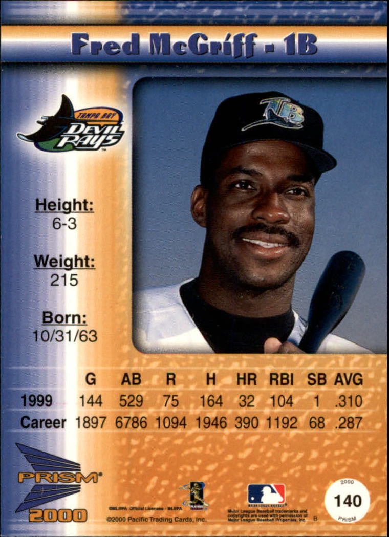 2000 Pacific Prism Rapture Silver #140 Fred McGriff back image