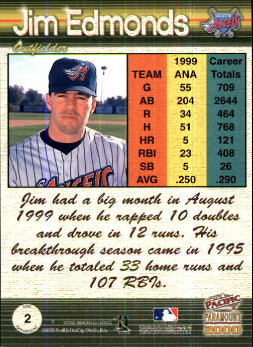 2000 Paramount Copper #2 Jim Edmonds back image