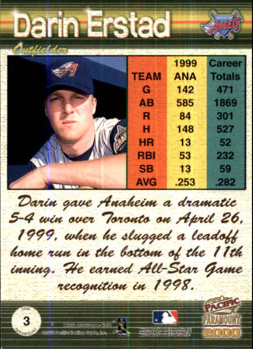 2000 Paramount Copper #3 Darin Erstad back image