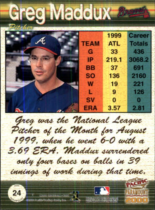 2000 Paramount Copper #24 Greg Maddux back image