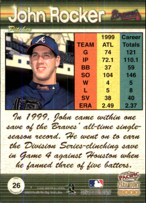 2000 Paramount Copper #26 John Rocker back image