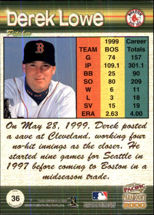 2000 Paramount Copper #36 Derek Lowe back image