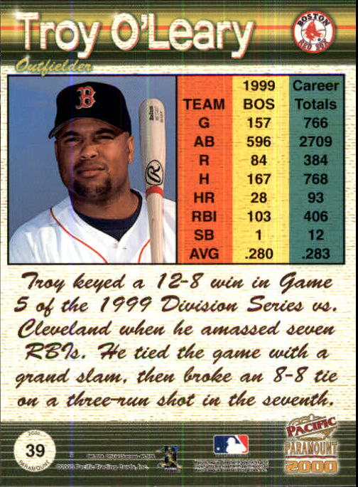 2000 Paramount Copper #39 Troy O'Leary back image