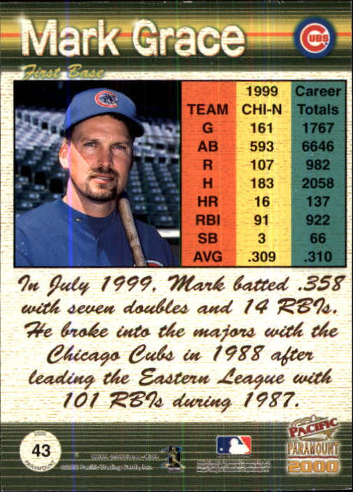 2000 Paramount Copper #43 Mark Grace back image