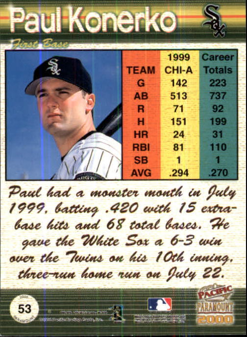 2000 Paramount Copper #53 Paul Konerko back image