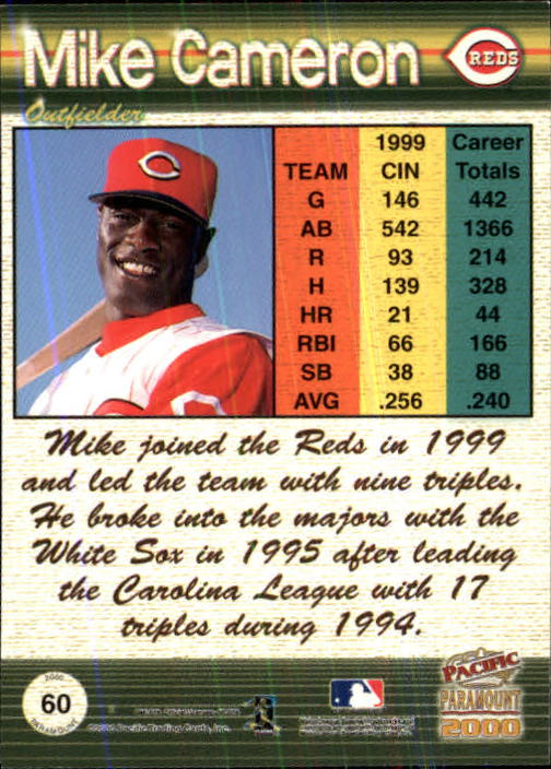 2000 Paramount Copper #60 Mike Cameron back image