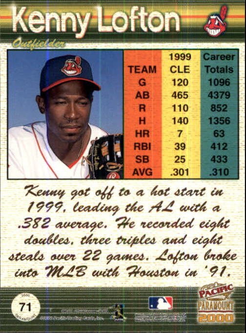 2000 Paramount Copper #71 Kenny Lofton back image