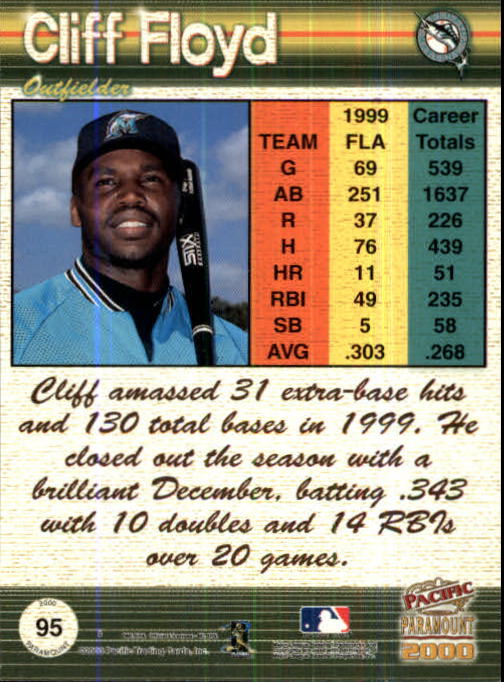 2000 Paramount Copper #95 Cliff Floyd back image