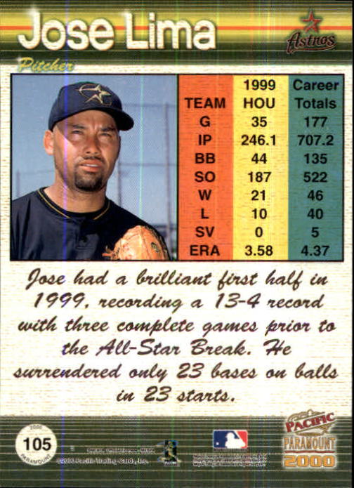 2000 Paramount Copper #105 Jose Lima back image