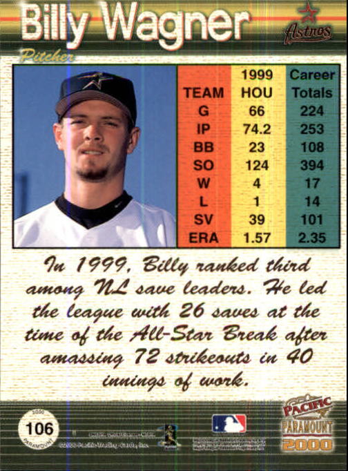 2000 Paramount Copper #106 Billy Wagner back image