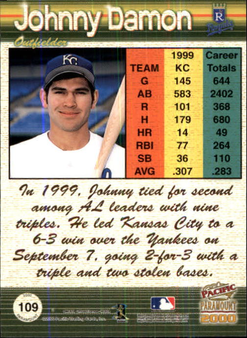 2000 Paramount Copper #109 Johnny Damon back image