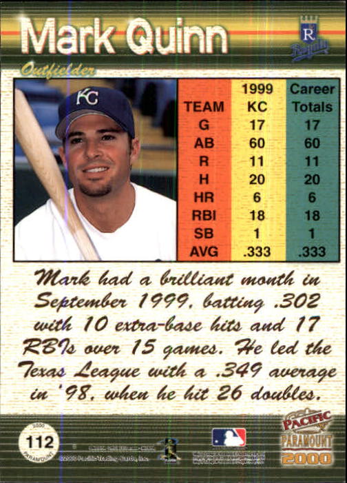 2000 Paramount Copper #112 Mark Quinn back image