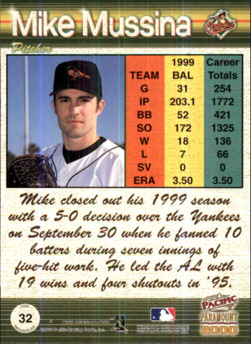 2000 Paramount Gold #32 Mike Mussina back image