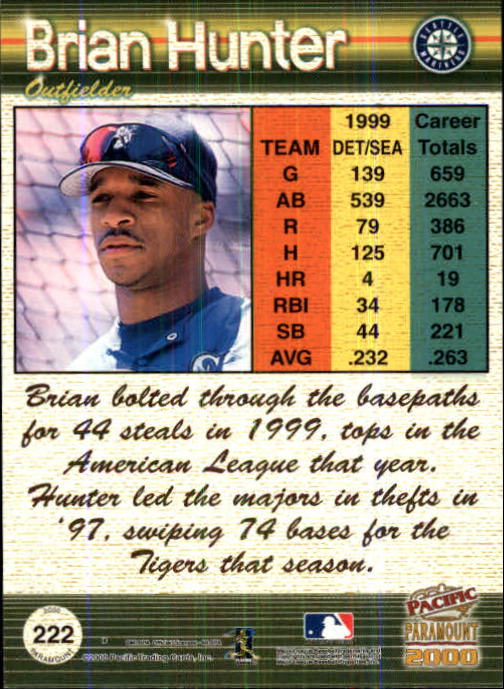 2000 Paramount Green #222 Brian Hunter back image