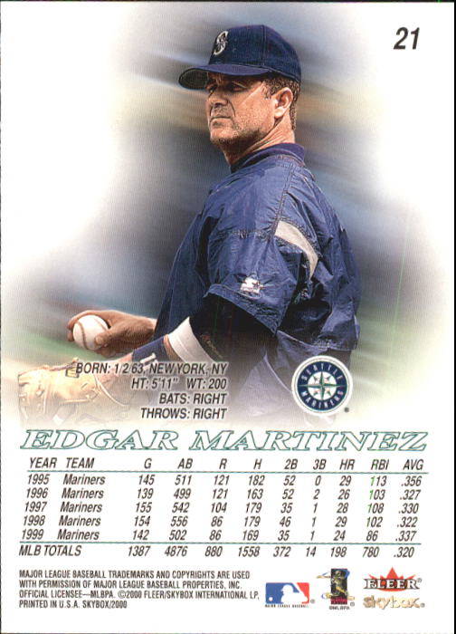 2000 SkyBox #21 Edgar Martinez back image