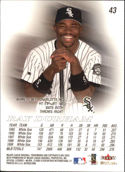 2000 SkyBox #43 Ray Durham back image