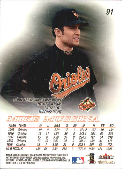 2000 SkyBox #91 Mike Mussina back image