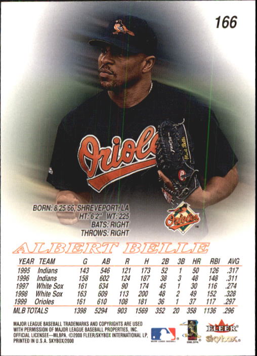 2000 SkyBox #166 Albert Belle back image