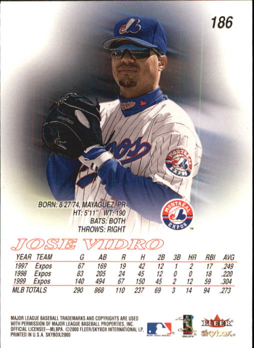 2000 SkyBox #186 Jose Vidro back image