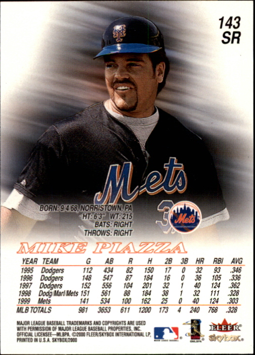 2000 SkyBox Star Rubies #143 Mike Piazza back image