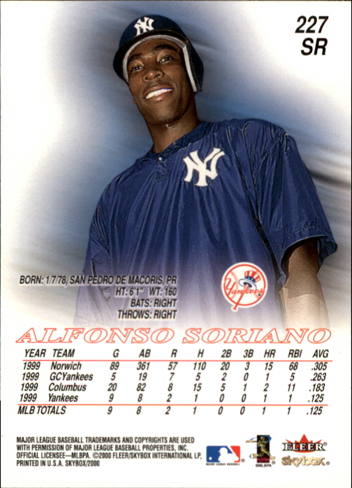 2000 SkyBox Star Rubies #227 Alfonso Soriano back image