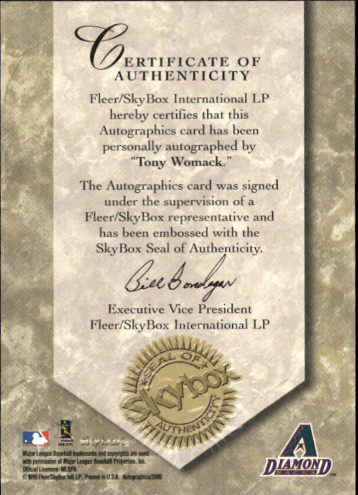 2000 SkyBox Autographics #129 Tony Womack back image