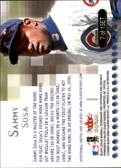 2000 SkyBox E-Ticket #ET7 Sammy Sosa back image