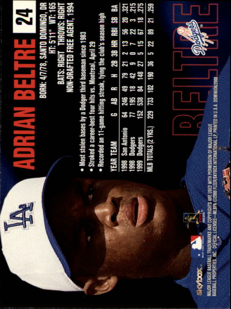 2000 SkyBox Dominion #24 Adrian Beltre back image