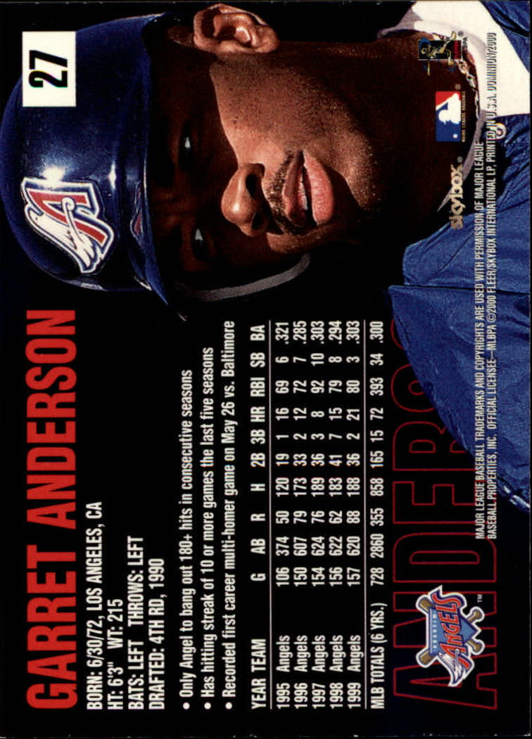 2000 SkyBox Dominion #27 Garret Anderson back image