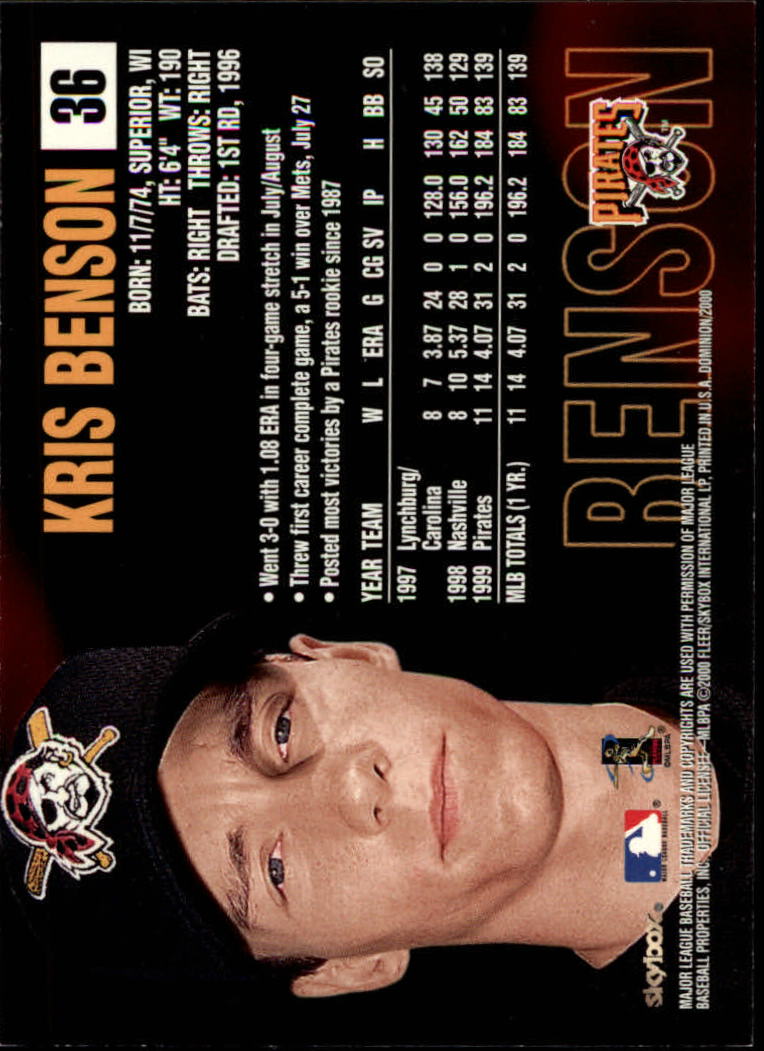 2000 SkyBox Dominion #36 Kris Benson back image