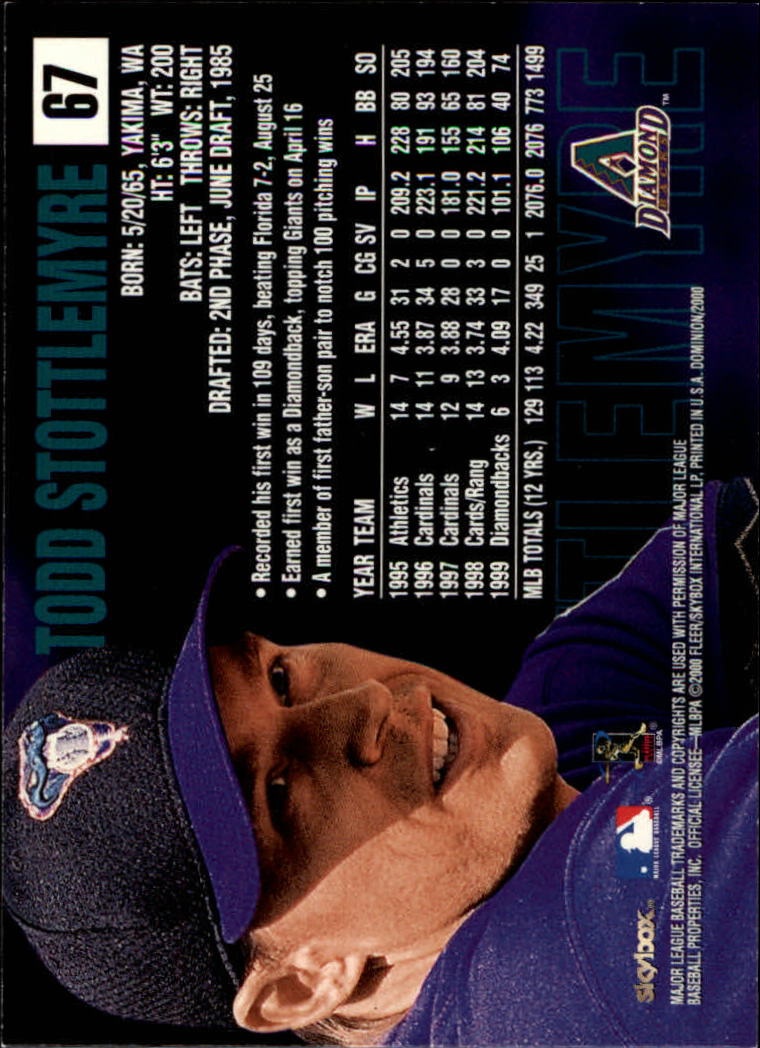 2000 SkyBox Dominion #67 Todd Stottlemyre back image
