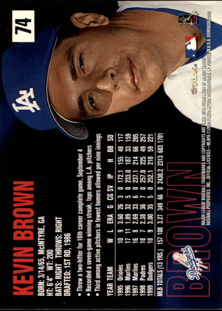 2000 SkyBox Dominion #74 Kevin Brown back image