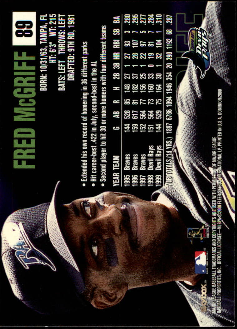 2000 SkyBox Dominion #89 Fred McGriff back image