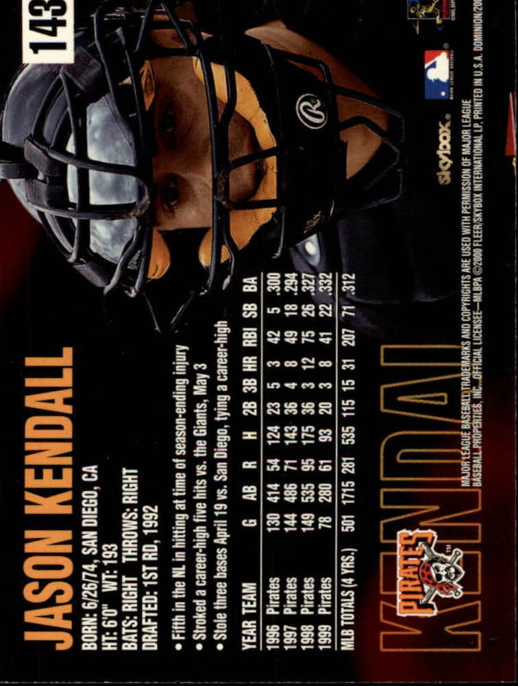 2000 SkyBox Dominion #143 Jason Kendall back image